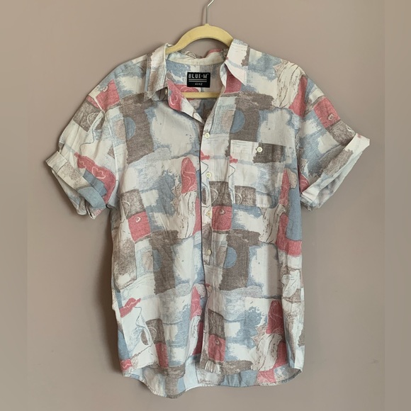 Vintage Patterned Lightweight Button Up T Shirt - Picture 1 of 7